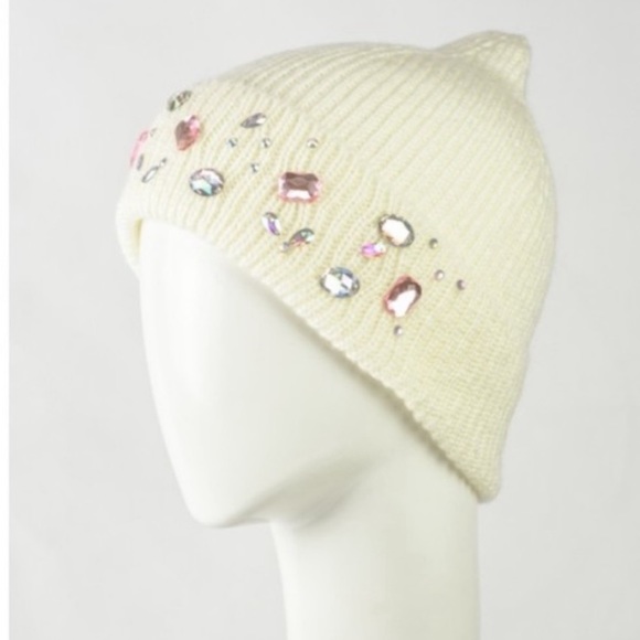 NWT Women’s Ivory Pink & Silver Rhinestone Beanie - Picture 3 of 4
